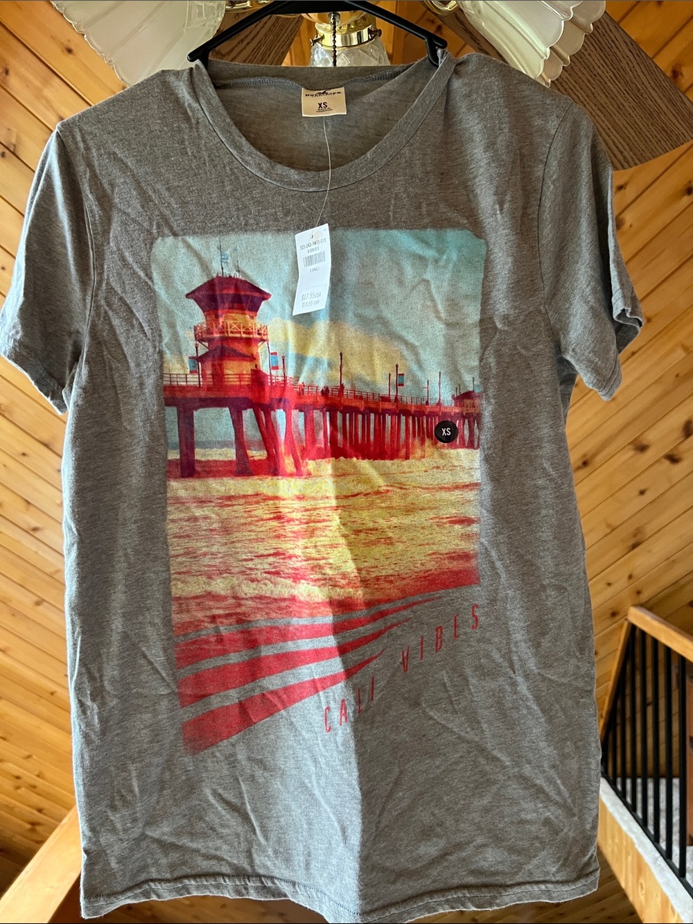Hollister Gray Short-Sleeve Tee with Pier Graphic